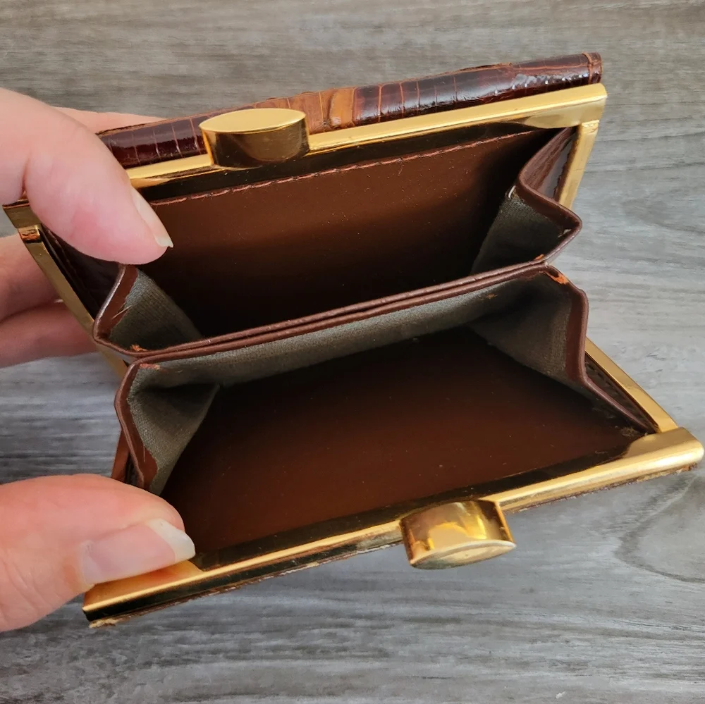 Vintage Two Tone Crocodile Leather Handbag Brown Cream Matching Wallet MCM - Picture 15 of 15